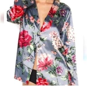 Victoria’s Secret Satin Blue & Pink Floral Sleep Top & Shorts Pajamas PJ Set